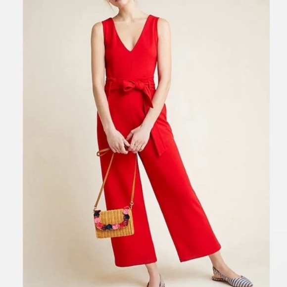 Anthropologie Pants - Anthropologie Cathy Structured Wide Leg Jumpsuit in red XS